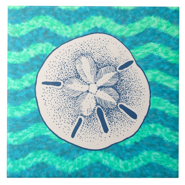 Blue Lagoon Nautical Sand Dollar Design Tile (Front)