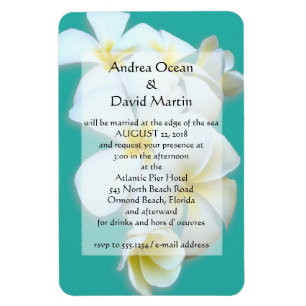 Blue Lagoon Plumeria Wedding Invitation Magnet