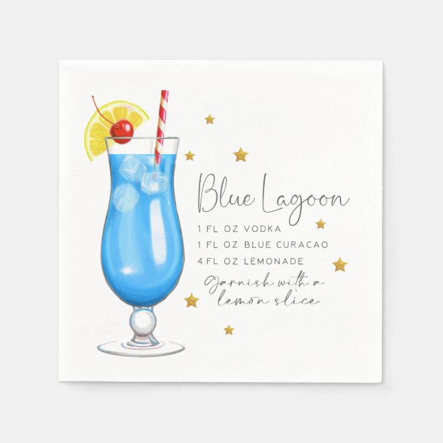Blue Lagoon Recipe Cocktail Napkin (Front)