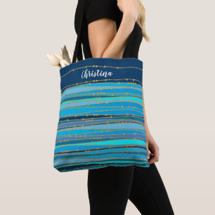 Blue Lagoon Zen Personalised Striped Tote