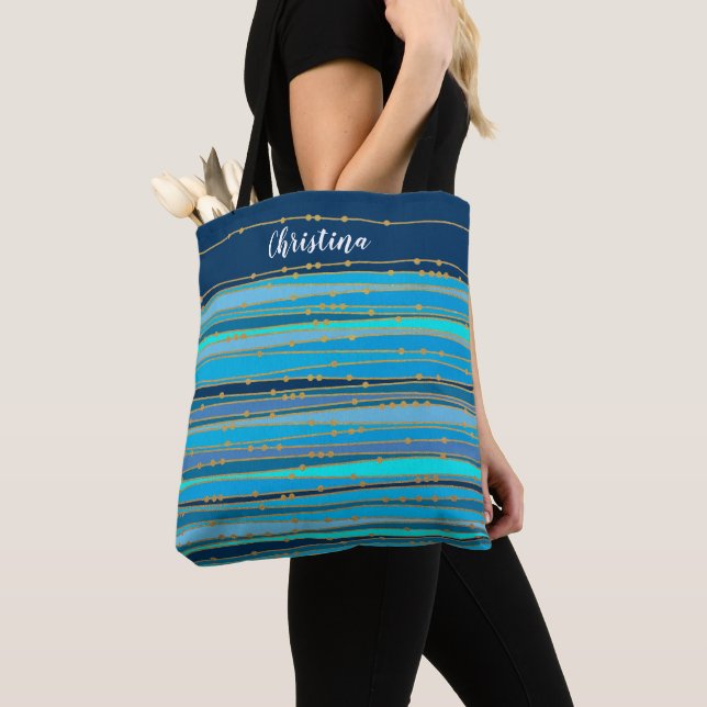 Blue Lagoon Zen | Personalised Striped Tote (Close Up)