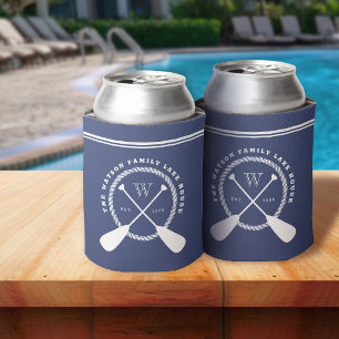 Blue Lake House Monogram Crossed Paddles Can Cooler