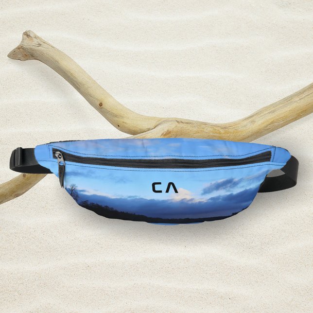 Blue Lake Photo Monogram Bum Bags (Blue Hour Lake Monogram Wanderlust Your Photo Fanny Pack ©Susanne Sachers - Sunny Wanderlust 🌞✈️)