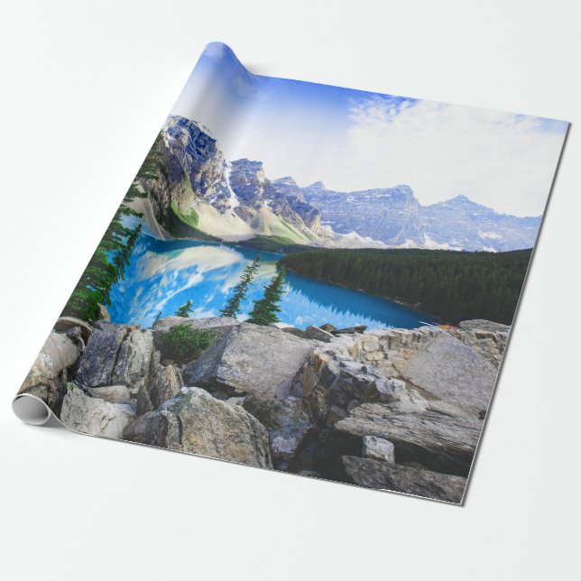 Blue Lake Rocky Mountain Pine Forest Wrapping Paper (Unrolled)