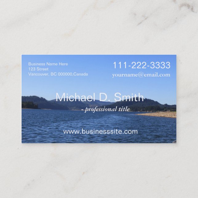 Blue lake, sky, moutain landscape professional business card (Back)