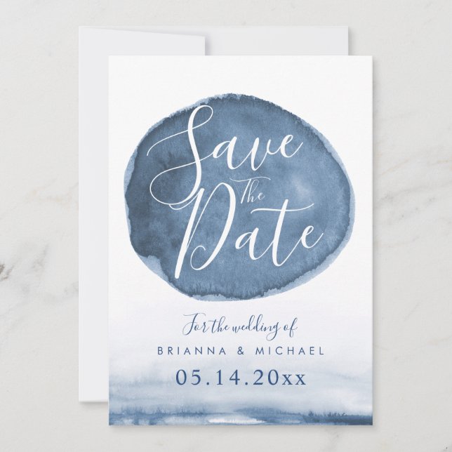 Blue Lake Water Stain | Custom Save the Date (Front)