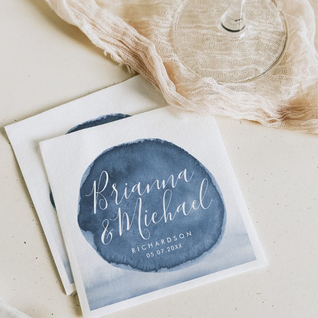 Blue Lake Water Stain | Personalised Wedding Napkin (Creator Uploaded)
