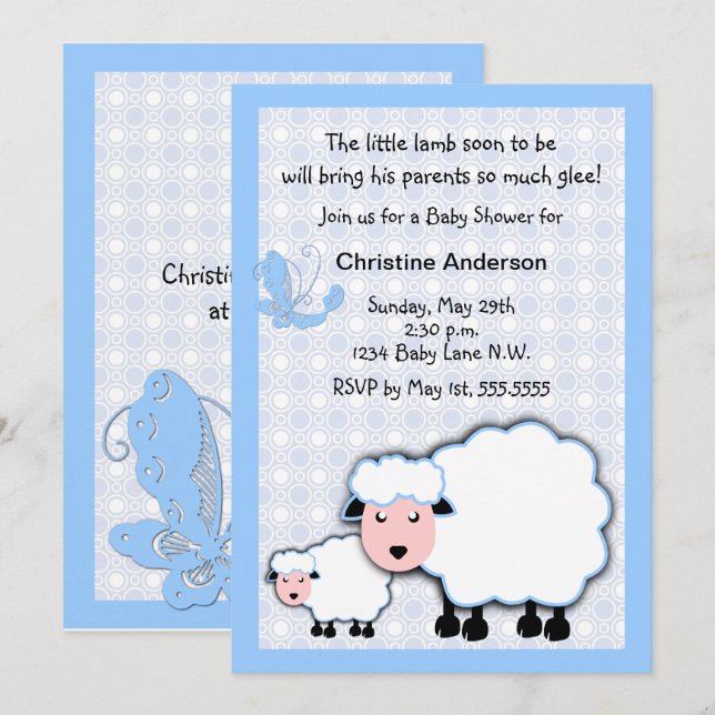 Blue Lamb Baby Boy Shower Invitation (Front/Back)