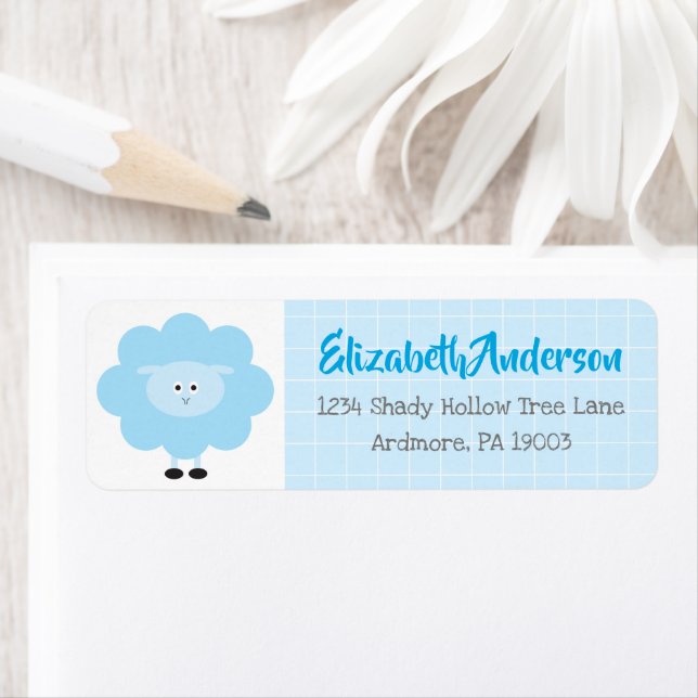 Blue Lamb Baby Shower Cute Kawaii Modern Address (Insitu)