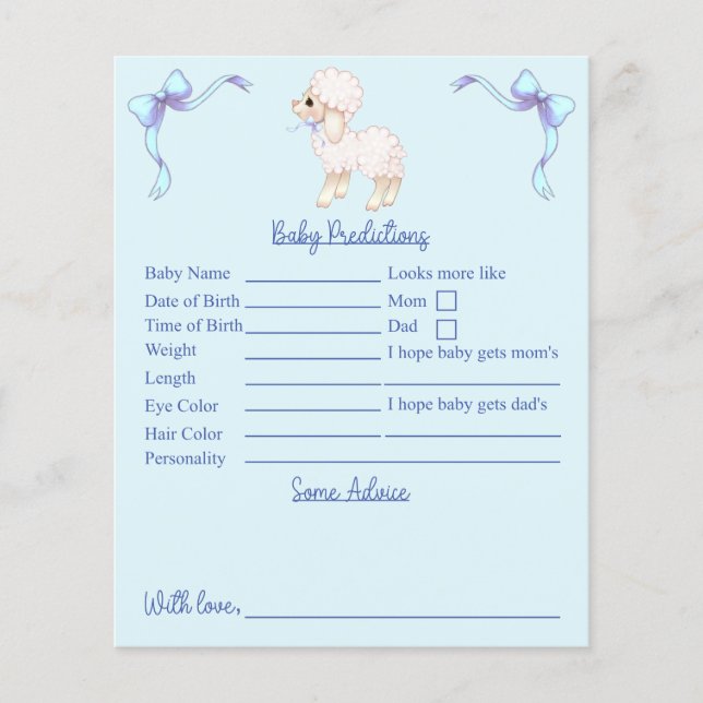 Blue Lamb Baby Shower Predictions And Advice (Front)