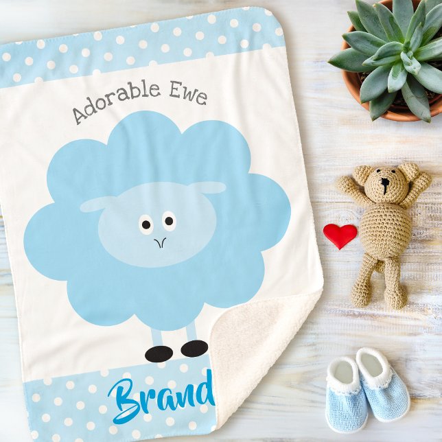 Blue Lamb Cute Baby Boy Adorable Ewe Script Custom Sherpa Blanket (Creator Uploaded)