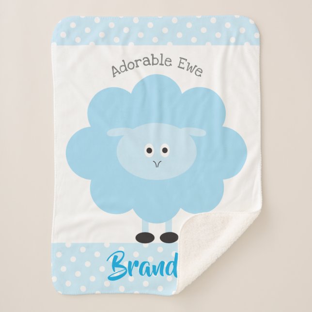 Blue Lamb Cute Baby Boy Adorable Ewe Script Custom Sherpa Blanket (Front)