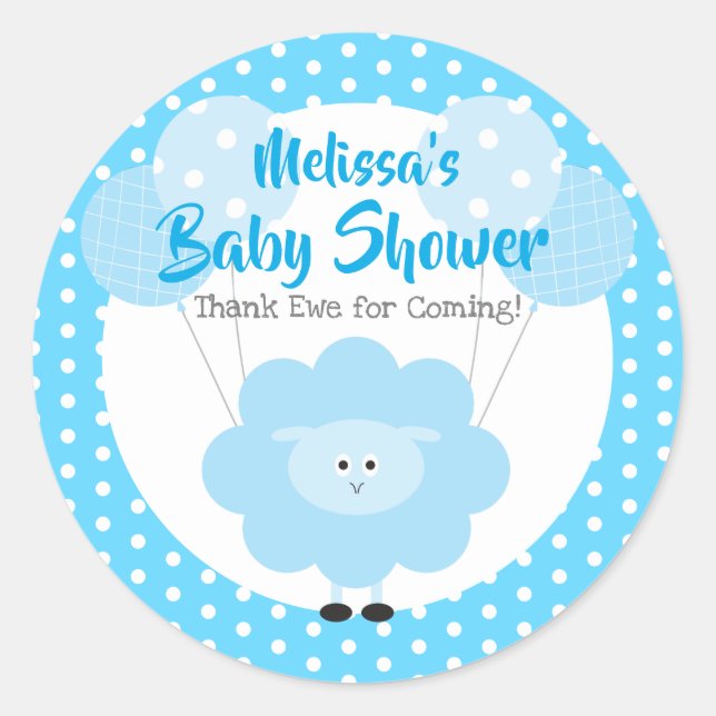 Blue Lamb Cute Simple Kawaii Baby Shower Modern Classic Round Sticker (Front)