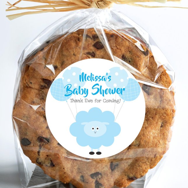 Blue Lamb Sweet Boy Baby Shower Thank You Cute Classic Round Sticker (Creator Uploaded)