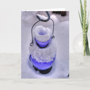 Blue Lantern in the Snow Holiday Card
