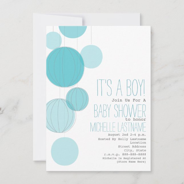 Blue Lanterns Boy Baby Shower Invitation (Front)