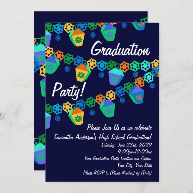 Blue Lanterns Luau Graduation Party Invitation (Front/Back)