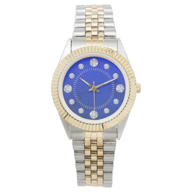 Blue Lapis Diamond Solitaire Dial Steel Gold Watch (Front)