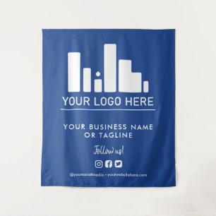 Blue Large Logo & Social Media Backdrop Tapestry