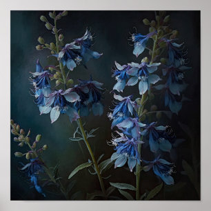 Blue Larkspur Flower Art Print Poster