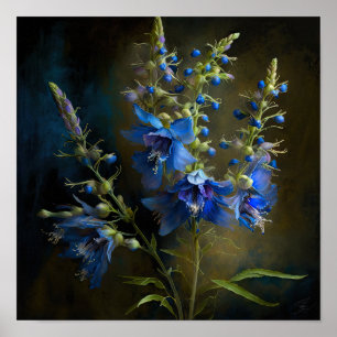 Blue Larkspur Flower Art Print Poster