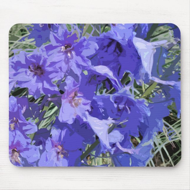 Blue Larkspur flower design on a mousepad (Front)