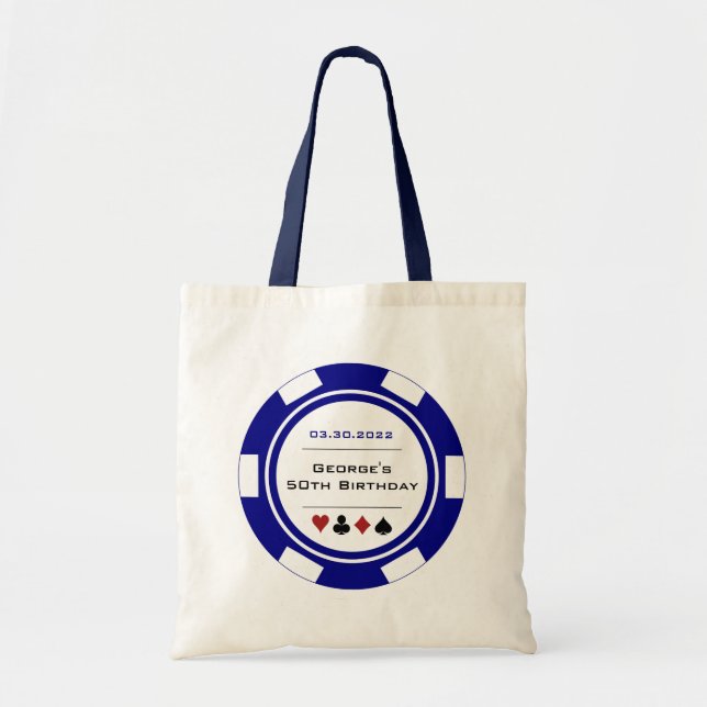 Blue Las Vegas Casino Poker Chip Birthday Tote Bag (Front)
