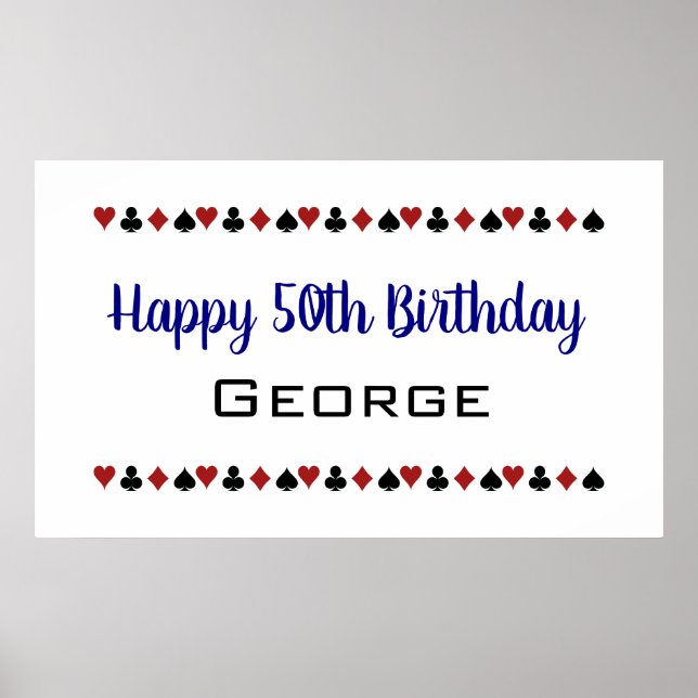 Blue Las Vegas Style Casino Card Suits Birthday Poster (Front)