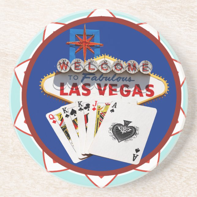 Blue Las Vegas Welcome Sign Poker Chip Coaster (Front)