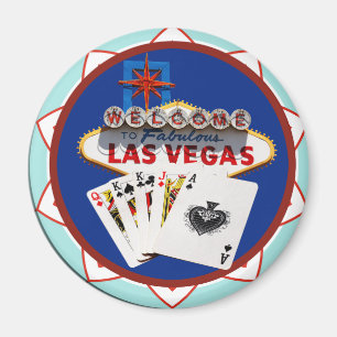 Blue Las Vegas Welcome Sign Poker Chip Magnet
