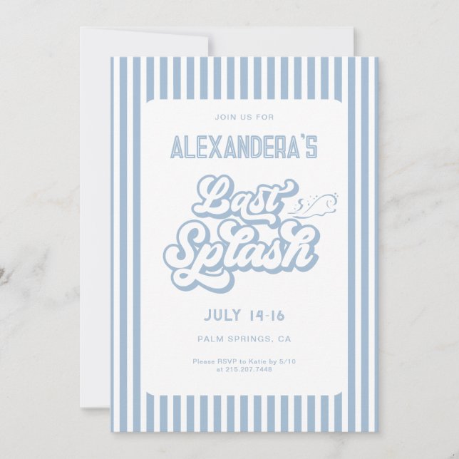 Blue Last splash bachelorette party Invitation (Front)