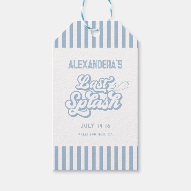 Blue Last Splash Beach Bachelorette Favour Gift Tags (Front)