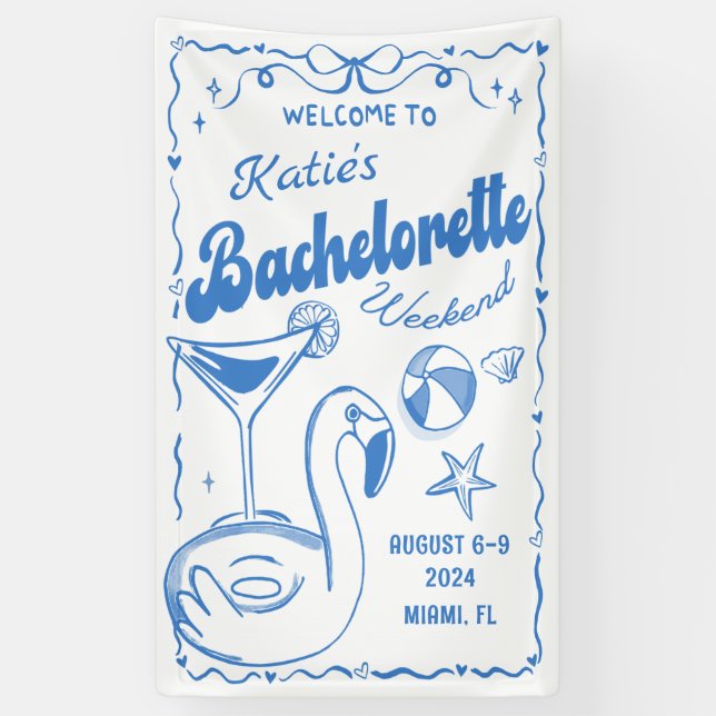 Blue Last Toast Beach Bachelorette Weekend Banner (Vertical)