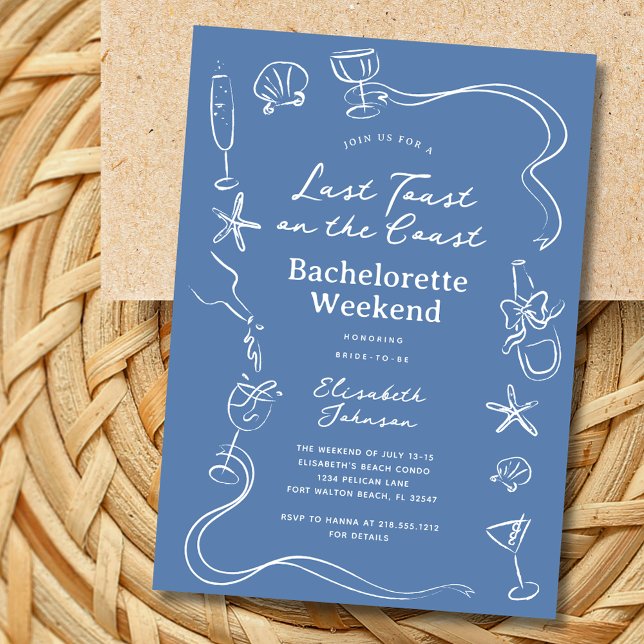 Blue Last Toast on the Coast Bachelorette Weekend Invitation (Creator Uploaded)