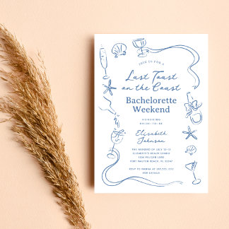 Blue Last Toast on the Coast Bachelorette Weekend Invitation