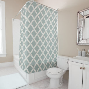Blue Lattice   Modern Farmhouse Bathroom Decor Shower Curtain