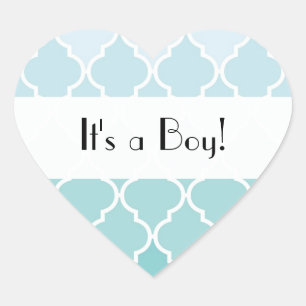 Blue Latticework, Ombre, Quatrefoil, Baby Shower Heart Sticker