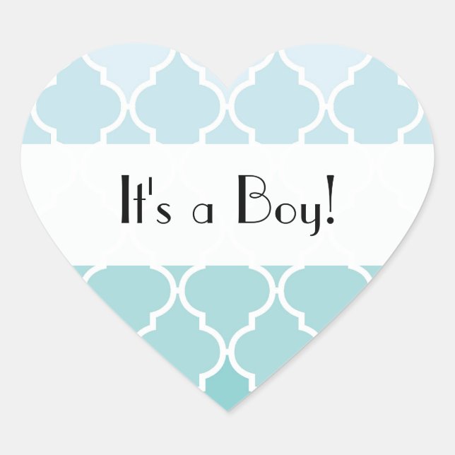 Blue Latticework, Ombre, Quatrefoil, Baby Shower Heart Sticker (Front)