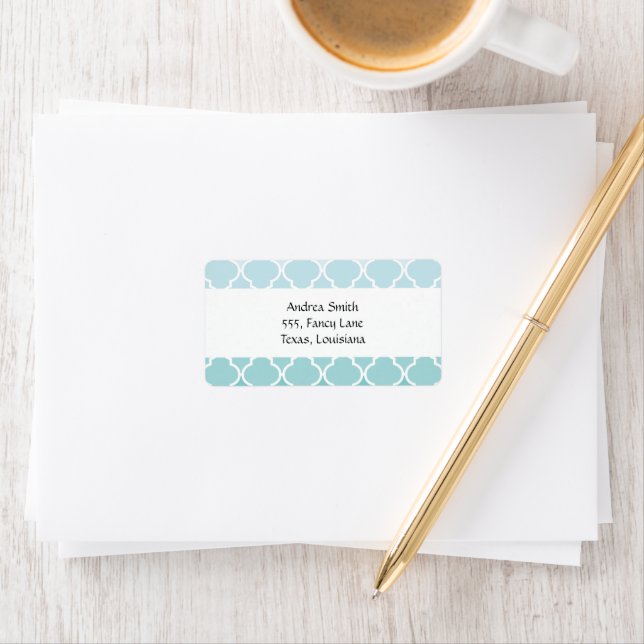 Blue Latticework, Ombre, Quatrefoil, Trellis Label (Insitu)