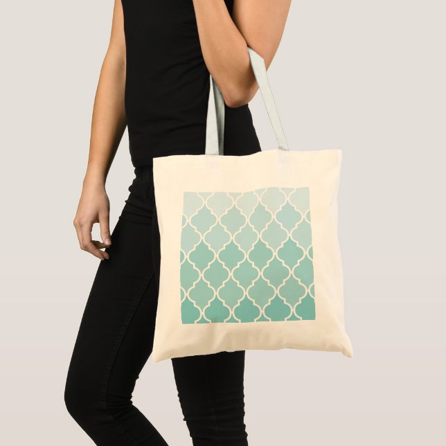 Blue Latticework, Ombre, Quatrefoil, Trellis Tote Bag (Front (Product))