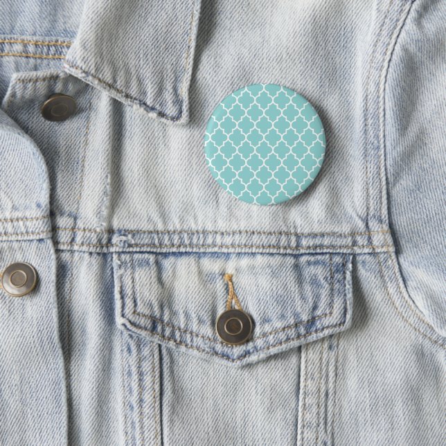 Blue Latticework, Quatrefoil, Moroccan Trellis 6 Cm Round Badge (In Situ)