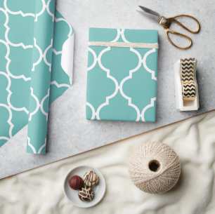 Blue Latticework, Quatrefoil, Moroccan Trellis Wrapping Paper
