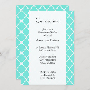 Blue Latticework, Quatrefoil, Trellis, Quinceanera Invitation