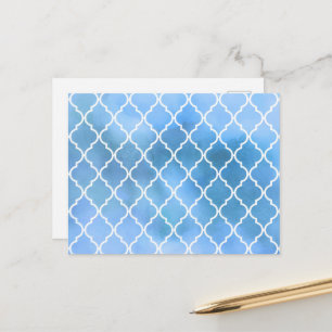 Blue Latticework, Quatrefoil, Trellis, Watercolors Postcard