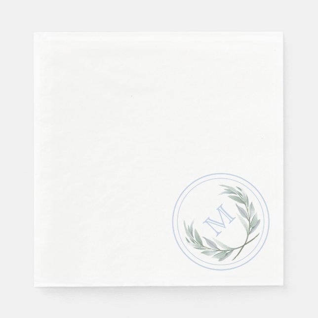 Blue Laurel Crest Paper Napkins (Front)