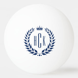 Blue Laurel Wreath Custom Monogram Ping Pong Ball
