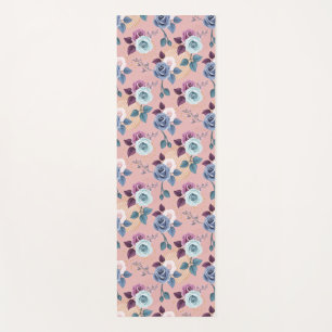 Blue & Lavender Blooms on Blush Yoga Mat