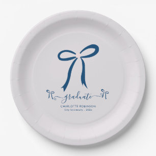 Blue Lavender Bow Graduation Party  Paper Plate