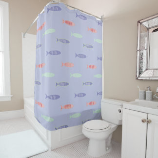 Blue Lavender Coastal Fish Pattern Shower Curtain