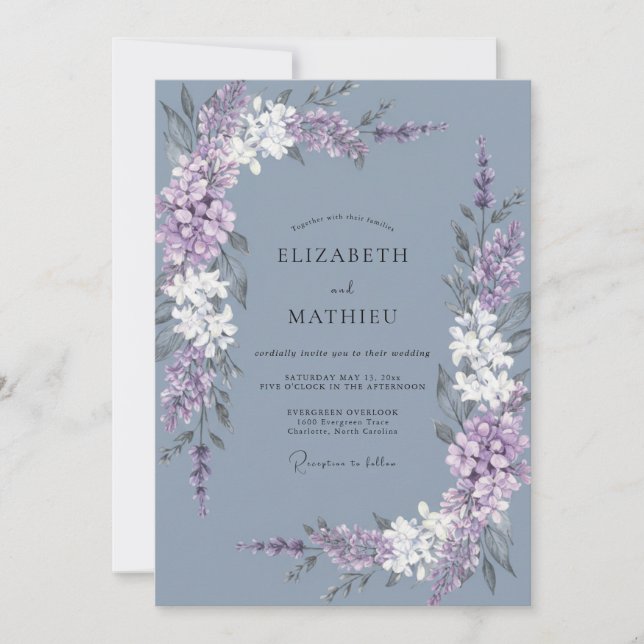 Blue Lavender Flourish Wedding Invitation (Front)